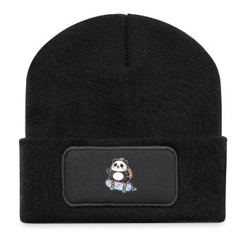 Skating Kawaii Panda Skateboard Bear Cute - Recycled Patch Beanie - black - Front