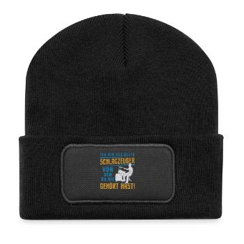 Schlagzeuger Der Nie Gehörte Star / Lustiger Spruc - Recycelte Patch Beanie - Schwarz - Vorne