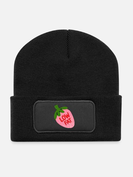 Low Fat Strawberry Funny Fruit Design - Recycled Patch Beanie - black
