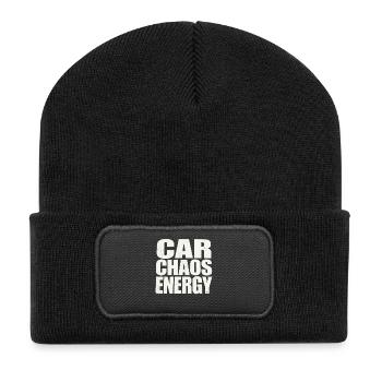 Car Chaos Energy Typografie - Recycelte Patch Beanie - Schwarz - Vorne