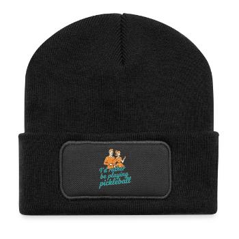 Pickleball würde lieber Pickleball lustig spielen - Recycelte Patch Beanie - Schwarz - Vorne