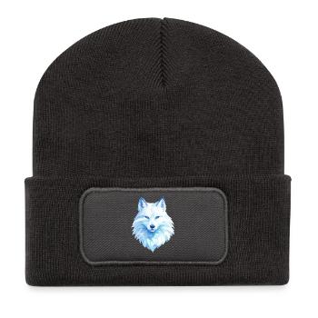 Polygon Wolf Eis Blau– Modern Art - Recycelte Patch Beanie - Dunkelgrau - Vorne