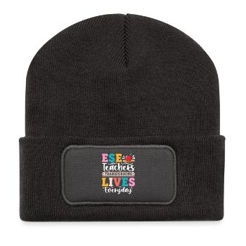Geschenke für ESE-Lehrer - Recycelte Patch Beanie - Dunkelgrau - Vorne