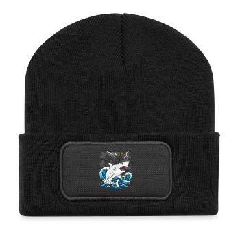 Pirate cat against storm shark - Recycled Patch Beanie - black - Front