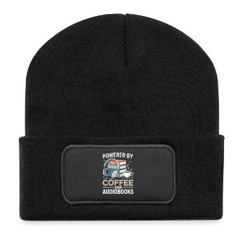 Propulsé par Coffee et Livres Audio, Spruch Hörbücher - Beanie recyclé à patch - noir - Devant