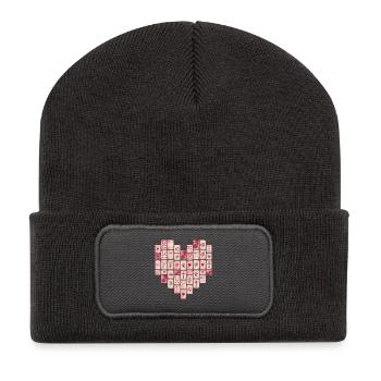 Rosa Mahjong Herz Muster - Recycelte Patch Beanie - Dunkelgrau - Vorne