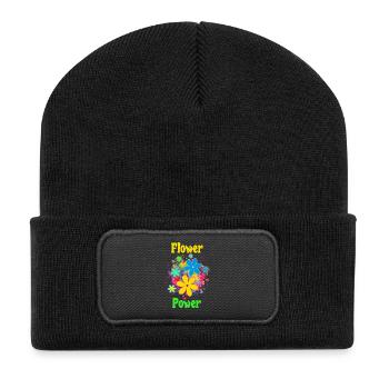 Flower Power  - Recycelte Patch Beanie - Schwarz - Vorne
