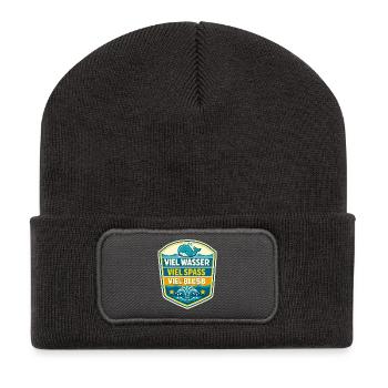 Viel Wasser Viel Spass Schild - Recycelte Patch Beanie - Dunkelgrau - Vorne