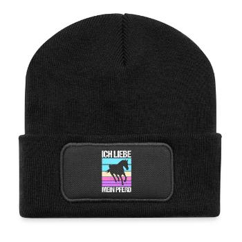 Reiten Pferdeliebhaber Reiterhof Pferde - Recycelte Patch Beanie - Schwarz - Vorne