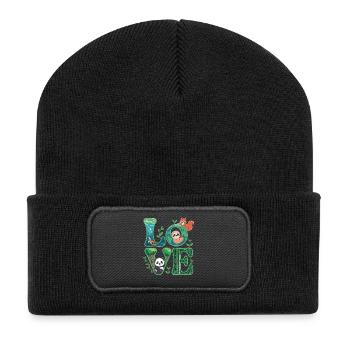 Nature Love Shirt with Panda Sloth - Recycled Patch Beanie - black - Front