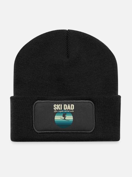 Funny Ski Dad Skier - Recycled Patch Beanie - black