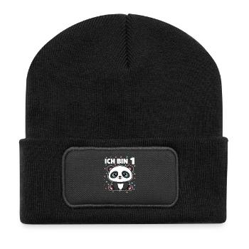 Ich bin 1 - Süßes Panda zum 1. Geburtstag - Recycelte Patch Beanie - Schwarz - Vorne
