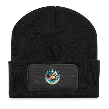 Schaf Superheld Schäfchen Wolle Held - Recycelte Patch Beanie - Schwarz - Vorne