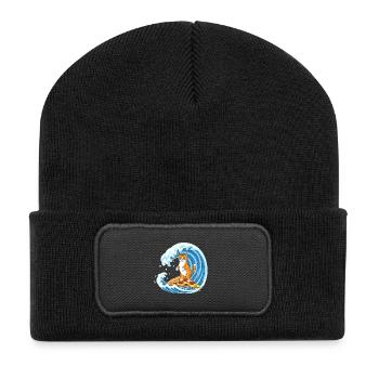 Chat surfeur sur la vague de pizza - Beanie recyclé à patch - noir - Devant