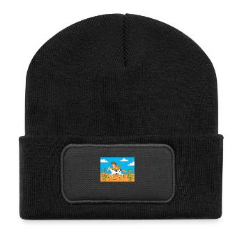 Katz-Cowboy im Wüstenritt - Recycelte Patch Beanie - Schwarz - Vorne