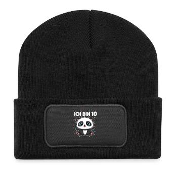 Ich bin 10 - Süßes Panda zum 10. Geburtstag - Recycelte Patch Beanie - Schwarz - Vorne