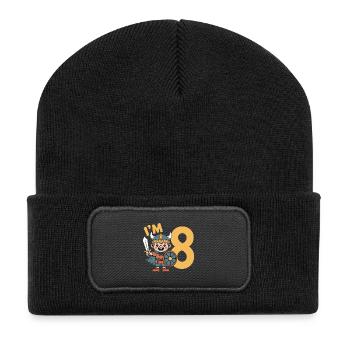 8yr Viking Birthday Boy I´m 8 Years Old Viking - Recycelte Patch Beanie - Schwarz - Vorne