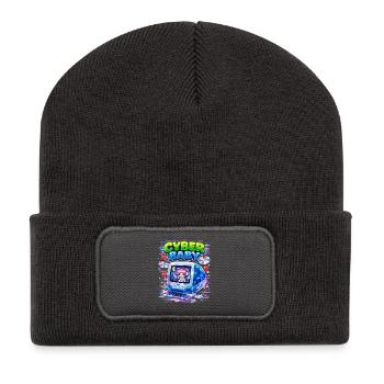 Cyber Baby Pixelart mit Y2K-Ästhetik. - Recycelte Patch Beanie - Dunkelgrau - Vorne