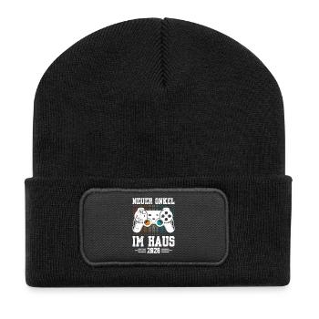 Familie Set NEW UNCLE ON THE BLOCK 2026 LUSTIG - Recycelte Patch Beanie - Schwarz - Vorne