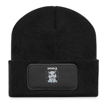 Ich bin 2 - Süßes Nilpferd zum 2. Geburtstag - Recycelte Patch Beanie - Schwarz - Vorne