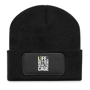Padel Spieler Life Is Better Inside The Cage Padel - Recycelte Patch Beanie - Schwarz - Vorne