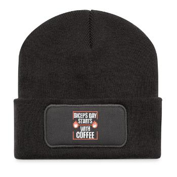 Bizeps Bizepstraining Bodybuilder Fitnessstudio - Recycelte Patch Beanie - Dunkelgrau - Vorne