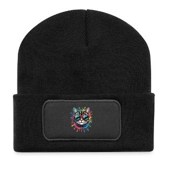 Bunte Katze Wasserfarben Spritzer Graffiti - Recycelte Patch Beanie - Schwarz - Vorne