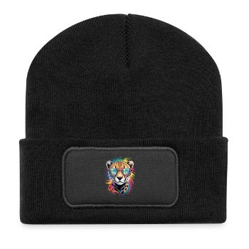 Bunter Gepard Wasserfarben Spritzer Graffiti - Recycelte Patch Beanie - Schwarz - Vorne
