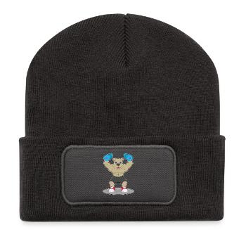 Hund Bodybuilder Hanteln Bodybuilding - Recycelte Patch Beanie - Dunkelgrau - Vorne