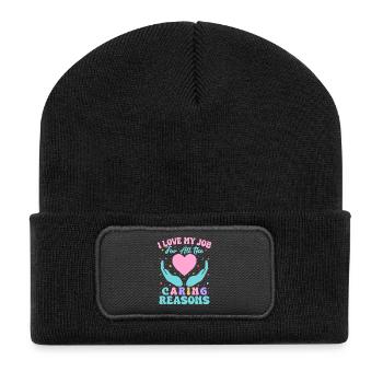 Social Worker Quote Love My Job Caring Reasons - Recycelte Patch Beanie - Schwarz - Vorne