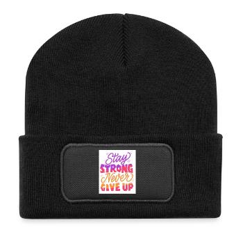 Stay Strong Never Give Up - Beanie recyclé à patch - noir - Devant