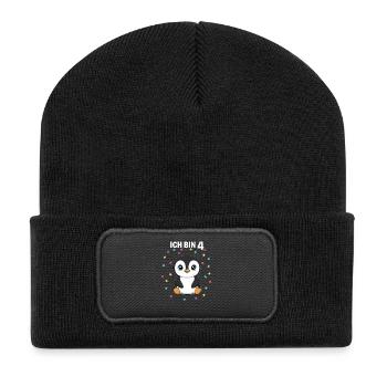 Ich bin 4 - Süßes Pinguin zum 4. Geburtstag - Recycelte Patch Beanie - Schwarz - Vorne