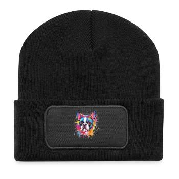 Portrait du Boston Terrier en couleur - Beanie recyclé à patch - noir - Devant