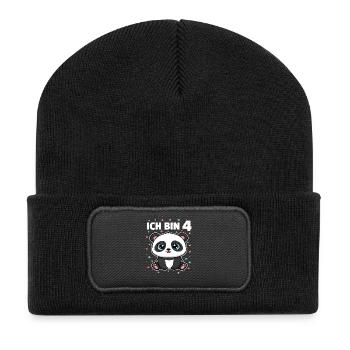 Ich bin 4 - Süßes Panda zum 4. Geburtstag - Recycelte Patch Beanie - Schwarz - Vorne