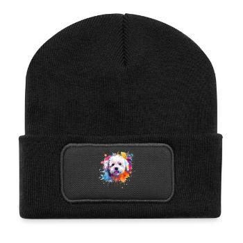 Splash Art Bichon Fris Dog Colorful - Recycelte Patch Beanie - Schwarz - Vorne