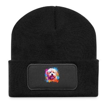 Fris de Bichon colorés avec des éclaboussures de chiens - Beanie recyclé à patch - noir - Devant