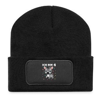 Ich bin 4 - Süßes Zebra zum 4. Geburtstag - Recycelte Patch Beanie - Schwarz - Vorne