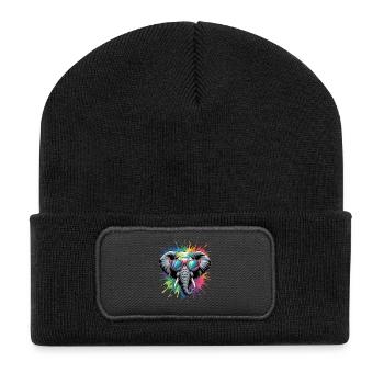 Bunter Elefant Wasserfarben Spritzer - Recycelte Patch Beanie - Schwarz - Vorne