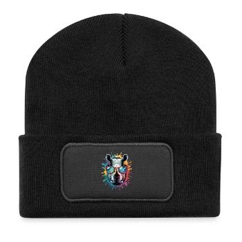 Buntes Nashorn Rhino Wasserfarben Spritzer - Recycelte Patch Beanie - Schwarz - Vorne