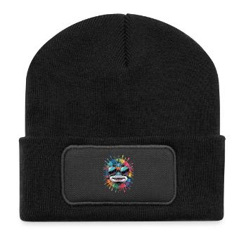 Bunter Hai Wasserfarben Spritzer - Recycelte Patch Beanie - Schwarz - Vorne