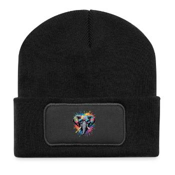 Bunter Elefant Wasserfarben Spritzer - Recycelte Patch Beanie - Schwarz - Vorne
