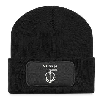 MUSS JA Norddeutscher Humor Spruch lustig - Recycelte Patch Beanie - Schwarz - Vorne