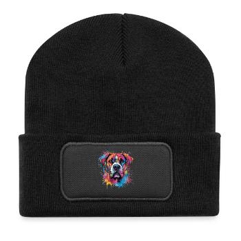Art éclaboussuré de chien boxer coloré - Beanie recyclé à patch - noir - Devant