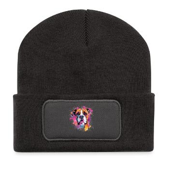Lebendiges Boxerhund-Splash-Porträt - Recycelte Patch Beanie - Dunkelgrau - Vorne