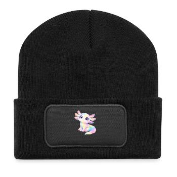 Mignonne Axolotl Pastel Cartoon - Beanie recyclé à patch - noir - Devant