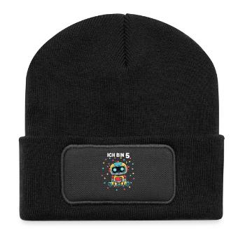Ich bin 5 - Süßes Roboter zum 5. Geburtstag - Recycelte Patch Beanie - Schwarz - Vorne