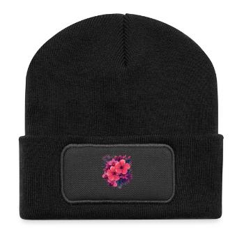 Hibiskusblütenstrauß in Pink-Palette - Recycelte Patch Beanie - Schwarz - Vorne