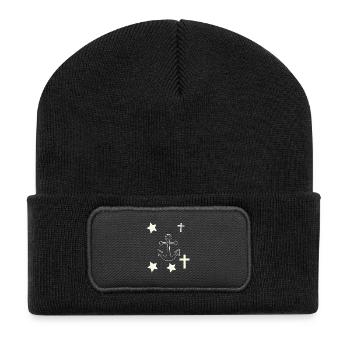 Anchors, stars and crosses - Recycled Patch Beanie - black - Front