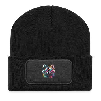 Bunter Waschbär Wasserfarben Spritzer - Recycelte Patch Beanie - Schwarz - Vorne