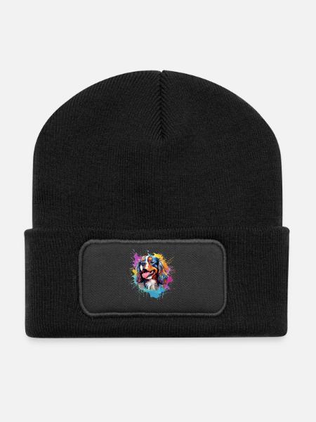 Cavalier King Charles Spaniel Splash Color - Recycled Patch Beanie - black